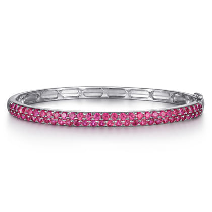 14K White Gold Ruby Bangle