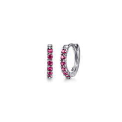 14K White Gold Ruby Huggie Earrings