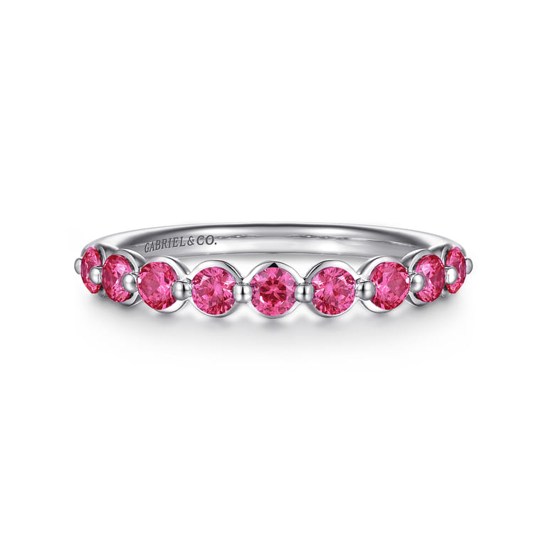 14K White Gold Ruby Stackable Ring - Shot 1