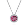 14K White Gold Ruby and Diamond Halo Pendant Necklace - 0.06 ct