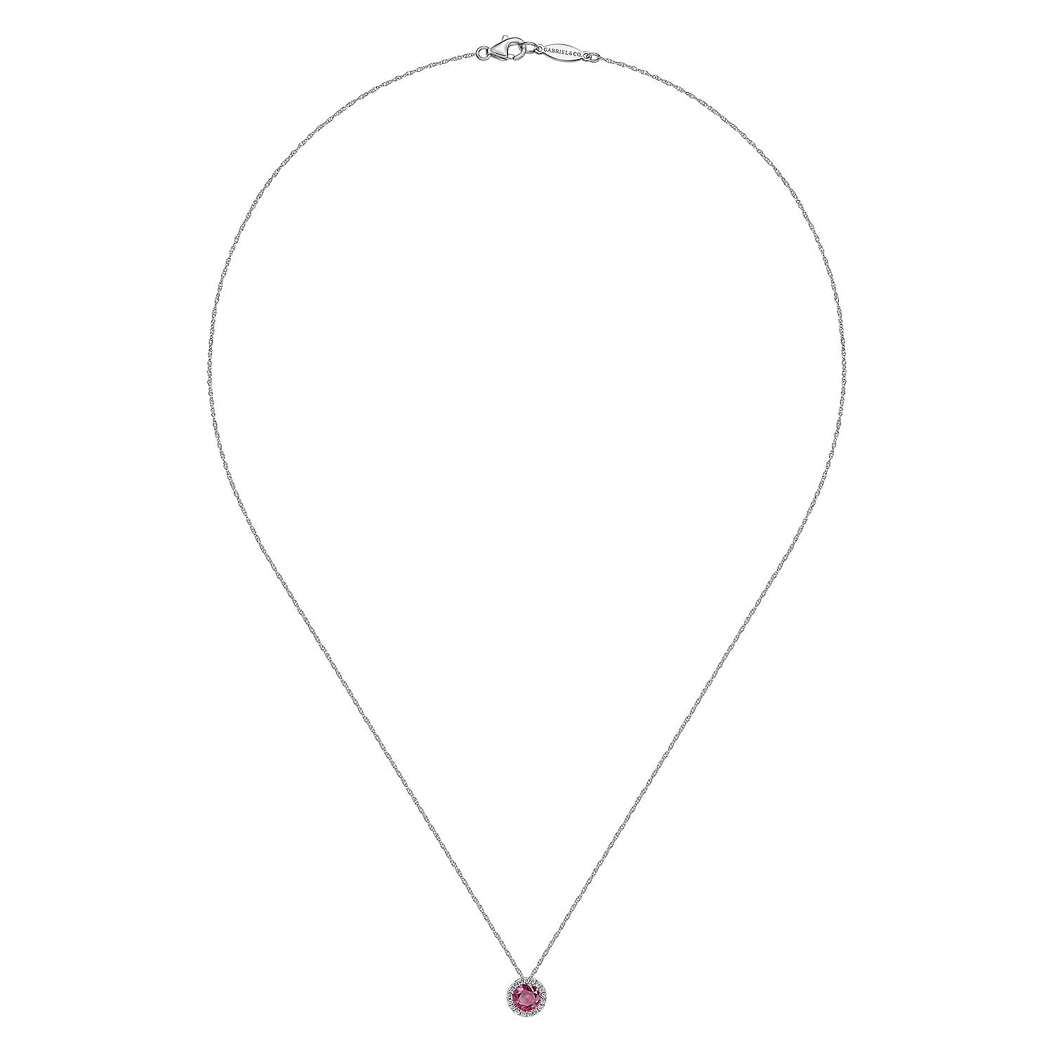 14K White Gold Ruby and Diamond Halo Pendant Necklace - 0.06 ct - Shot 2