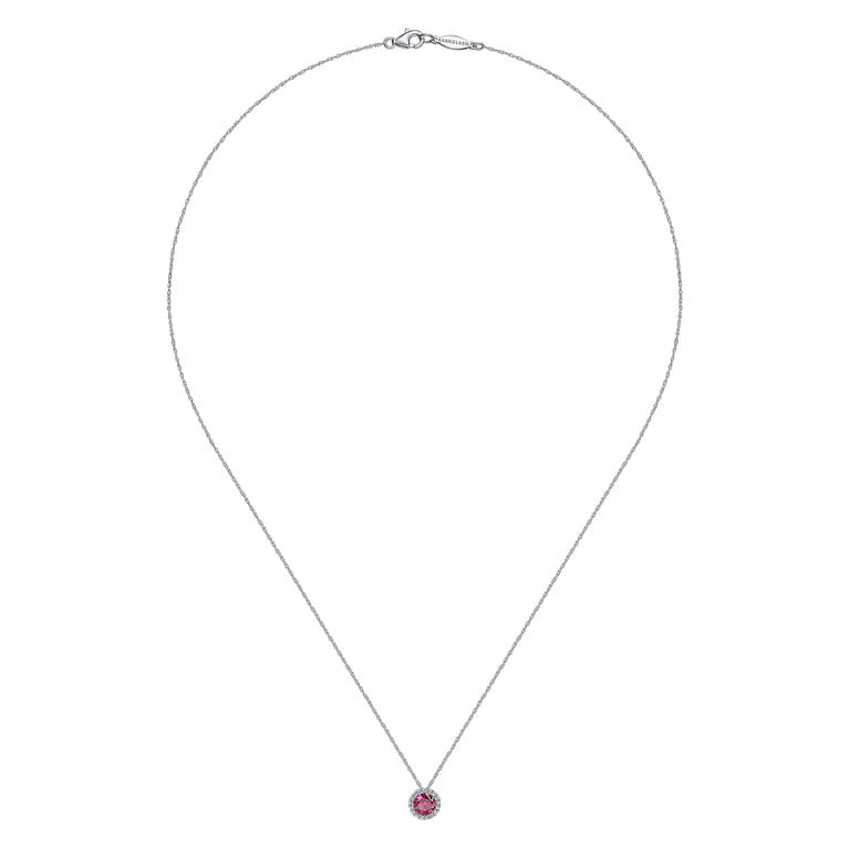 14K White Gold Ruby and Diamond Halo Pendant Necklace - 0.06 ct - Shot 2