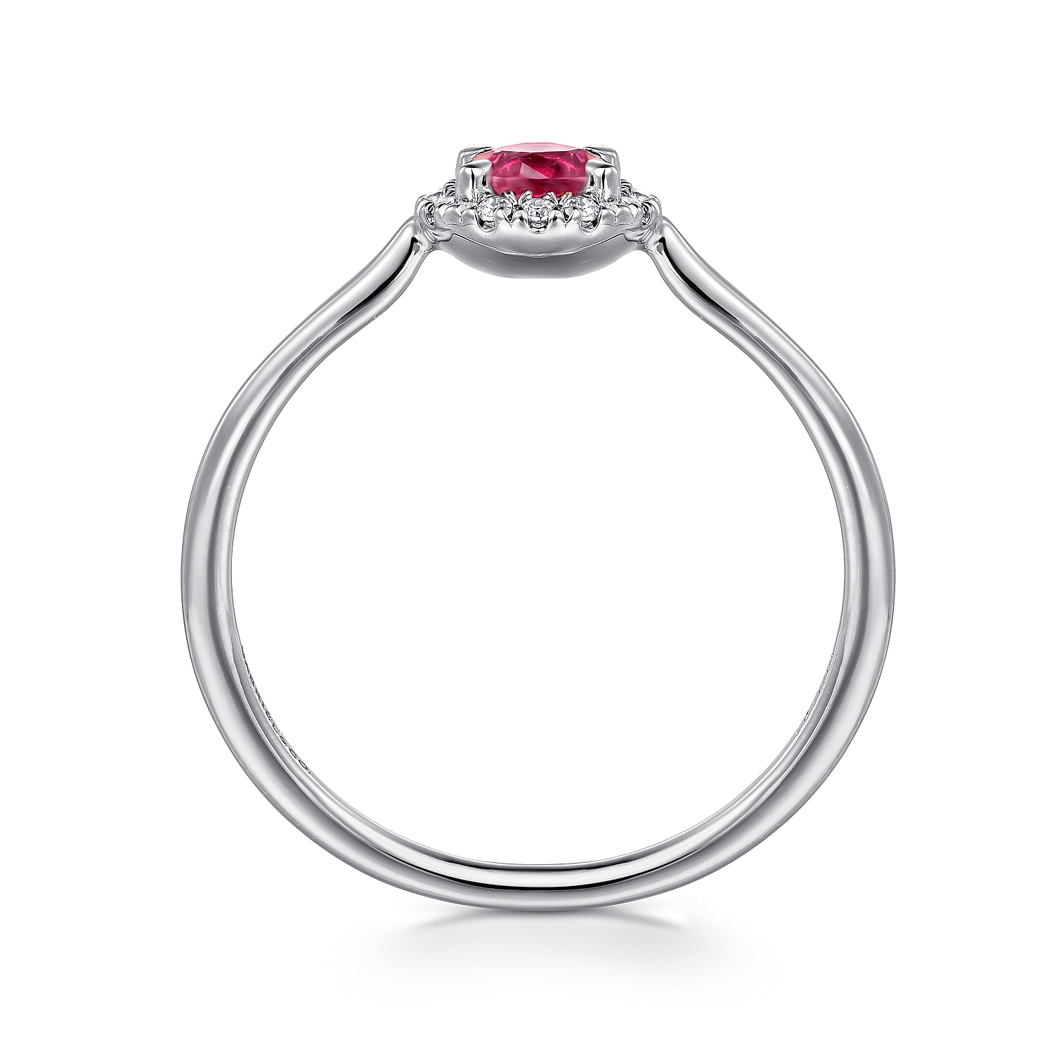 14K White Gold Ruby and Diamond Halo Promise Ring - 0.06 ct - Shot 2