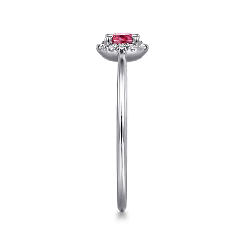 14K White Gold Ruby and Diamond Halo Promise Ring - 0.06 ct - Shot 4