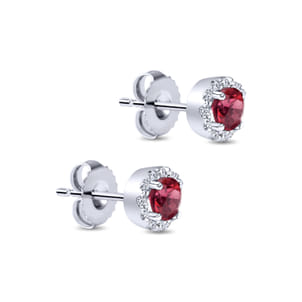 14K White Gold Ruby and Diamond Halo Stud Earrings
