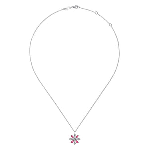 14K White Gold Ruby and Diamond Snowflake Pendant Necklace