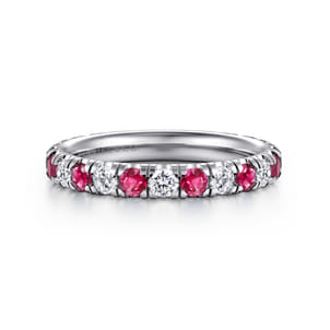 14K White Gold Ruby and Diamond Stackable Band