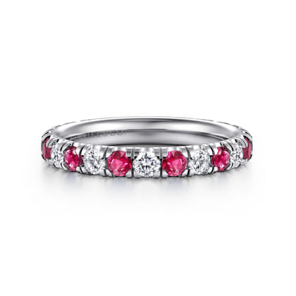 14K White Gold Ruby and Diamond Stackable Band