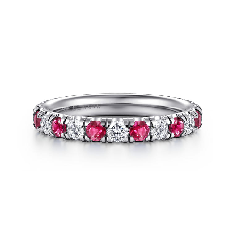 14K White Gold Ruby and Diamond Stackable Band - 0.5 ct - Shot 1