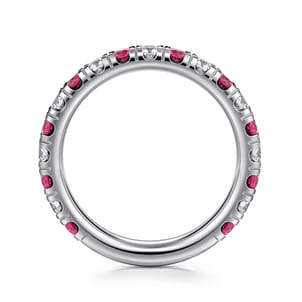 14K White Gold Ruby and Diamond Stackable Band