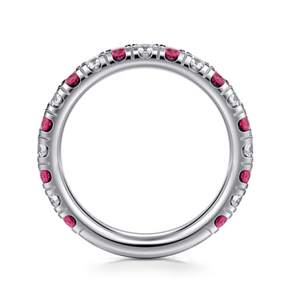 14K White Gold Ruby and Diamond Stackable Band
