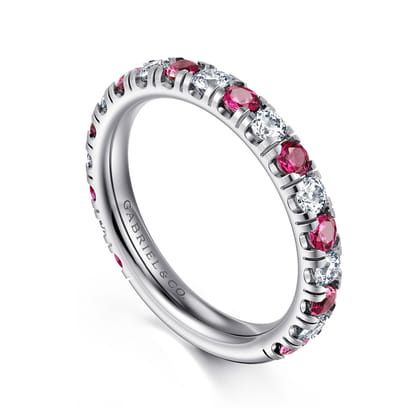 14K White Gold Ruby and Diamond Stackable Band