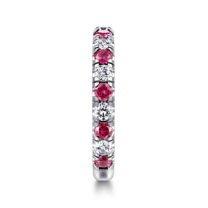 14K White Gold Ruby and Diamond Stackable Band