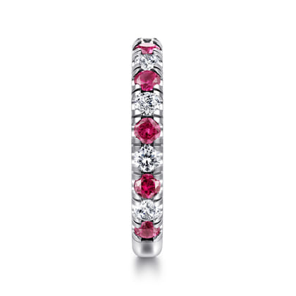 14K White Gold Ruby and Diamond Stackable Band