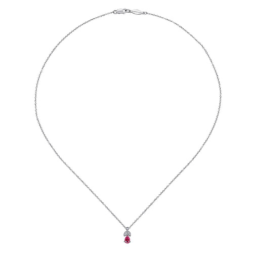 14K White Gold Ruby and Diamond Teardrop Pendant Necklace - 0.04 ct - Shot 2