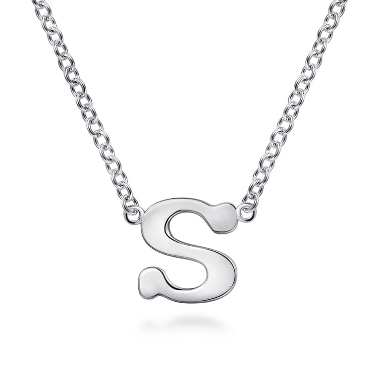 14K White Gold S Initial Necklace - Shot 1