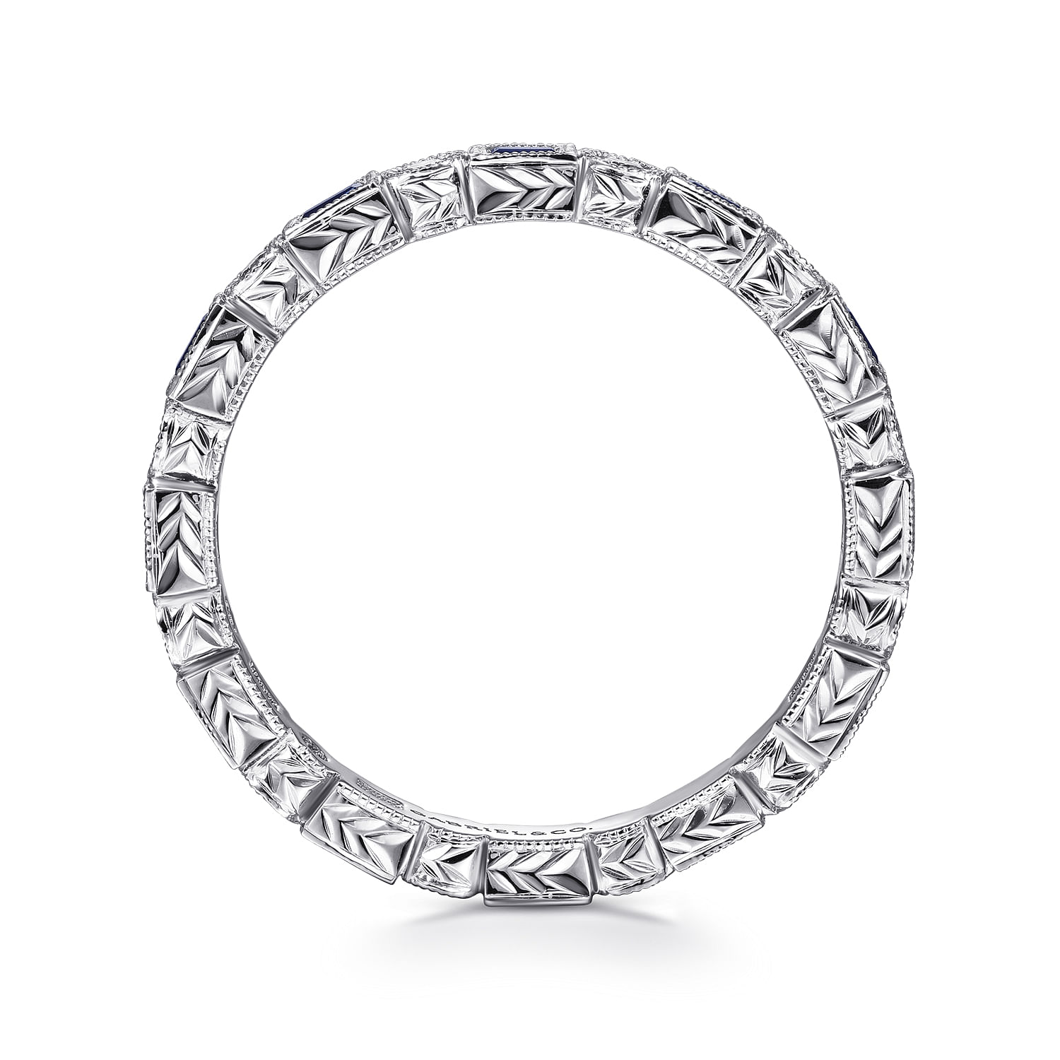 14K White Gold Sapphire Baguette and Diamond Round Eternity Ring - Shot 2