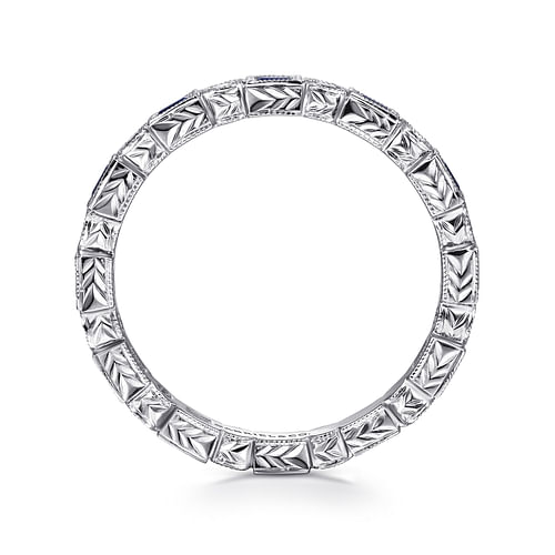 14K White Gold Sapphire Baguette and Diamond Round Eternity Ring - Shot 2