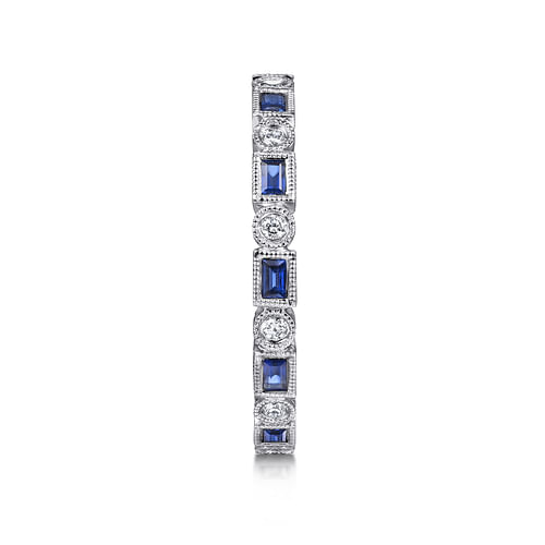 14K White Gold Sapphire Baguette and Diamond Round Eternity Ring - Shot 4