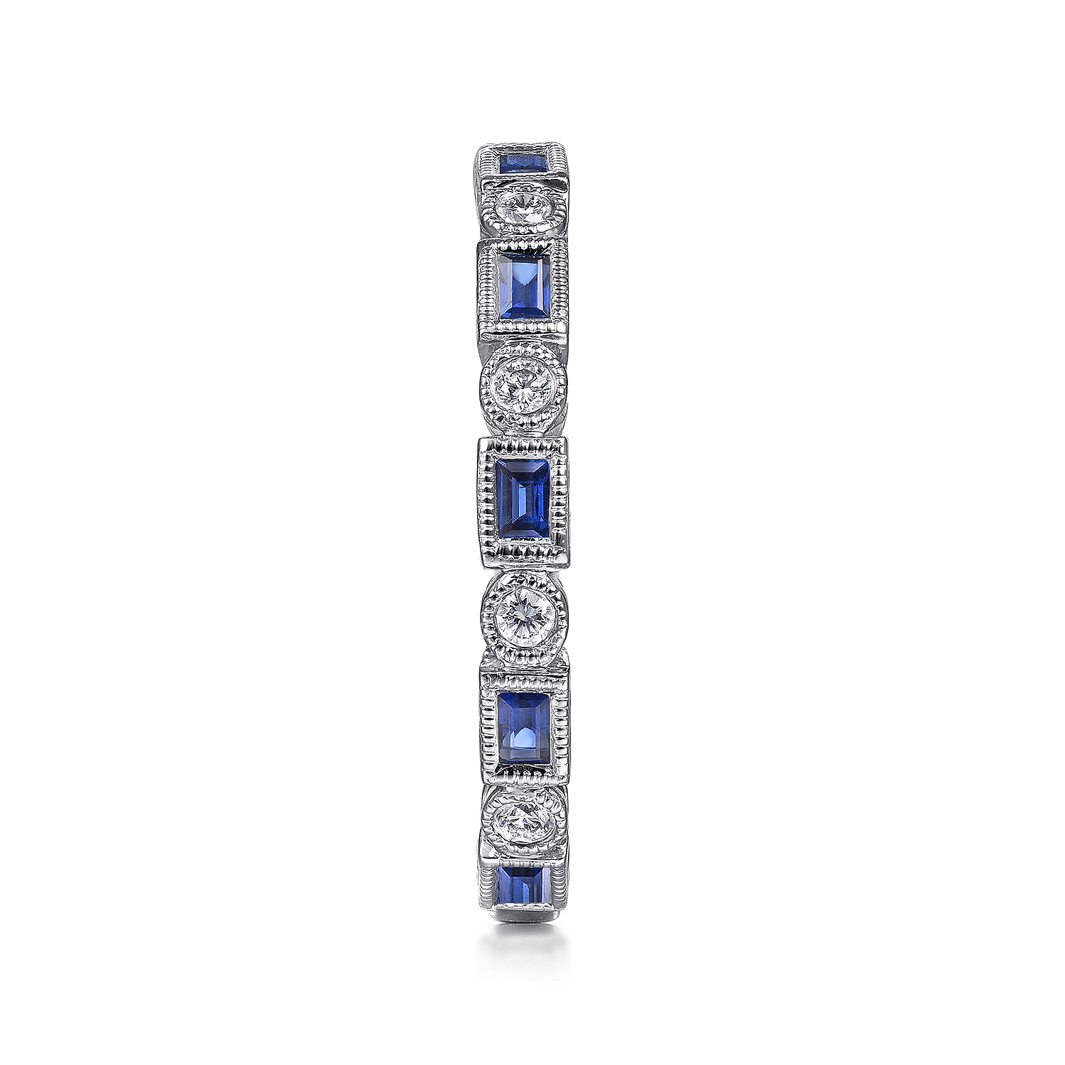14K White Gold Sapphire Baguette and Diamond Round Stackable Ring - 0.14 ct - Shot 4