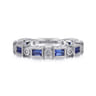14K White Gold Sapphire Baguette and Diamond Round Stackable Ring - 0.14 ct