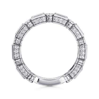 14K White Gold Sapphire Baguette and Diamond Round Stackable Ring