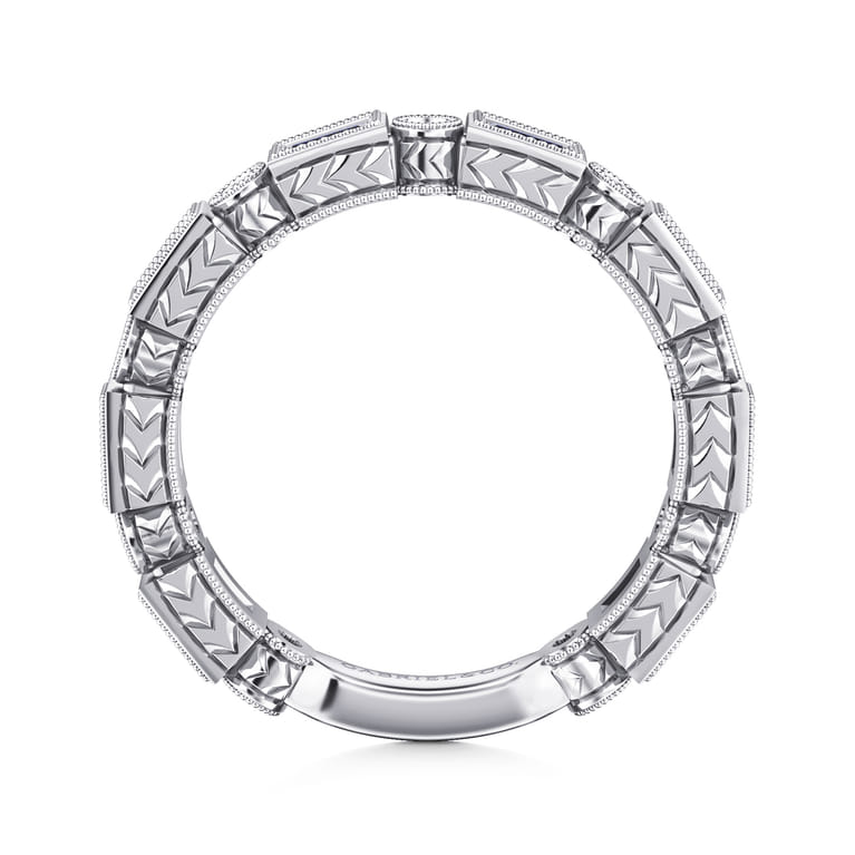 14K White Gold Sapphire Baguette and Diamond Round Stackable Ring - 0.14 ct - Shot 2