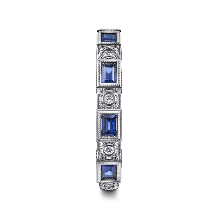 14K White Gold Sapphire Baguette and Diamond Round Stackable Ring - 0.14 ct - Shot 4