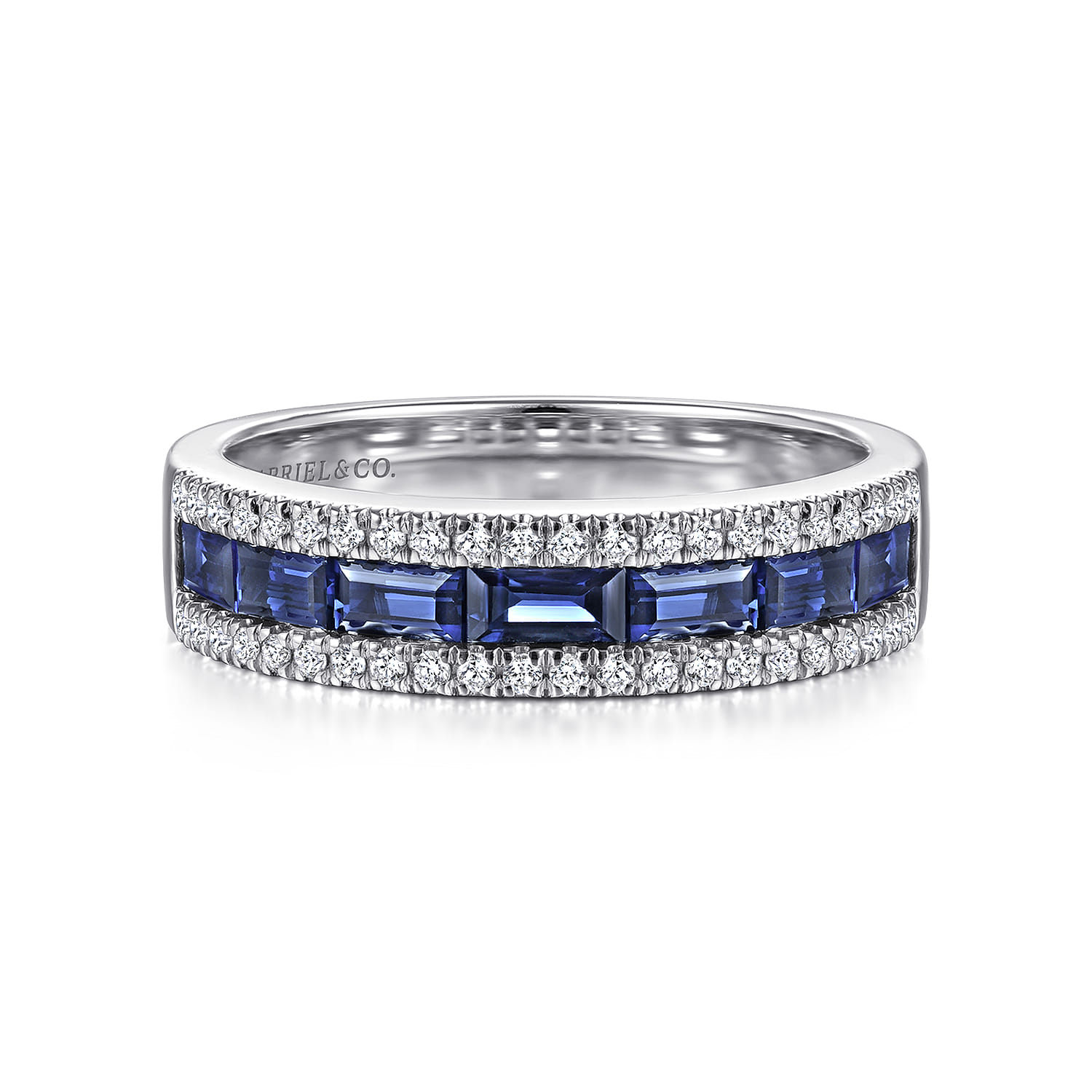14K White Gold Sapphire Baguette and Diamond Row Band - 0.22 ct - Shot 1