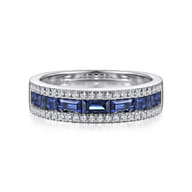 14K White Gold Sapphire Baguette and Diamond Row Band