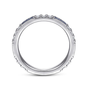 14K White Gold Sapphire Baguette and Diamond Stackable Ring