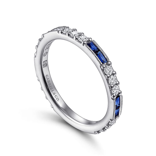 14K White Gold Sapphire Baguette and Diamond Stackable Ring - 0.4 ct - Shot 3