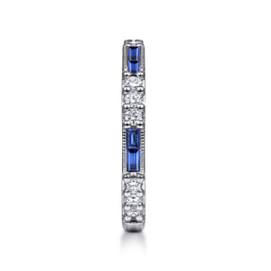 14K White Gold Sapphire Baguette and Diamond Stackable Ring