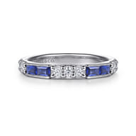 14K White Gold Sapphire Baguette and Diamond Stackable Ring
