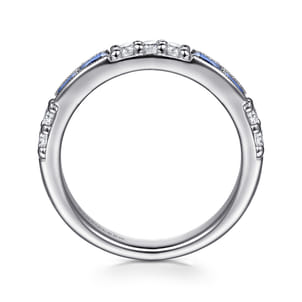 14K White Gold Sapphire Baguette and Diamond Stackable Ring