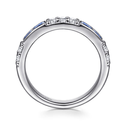 14K White Gold Sapphire Baguette and Diamond Stackable Ring