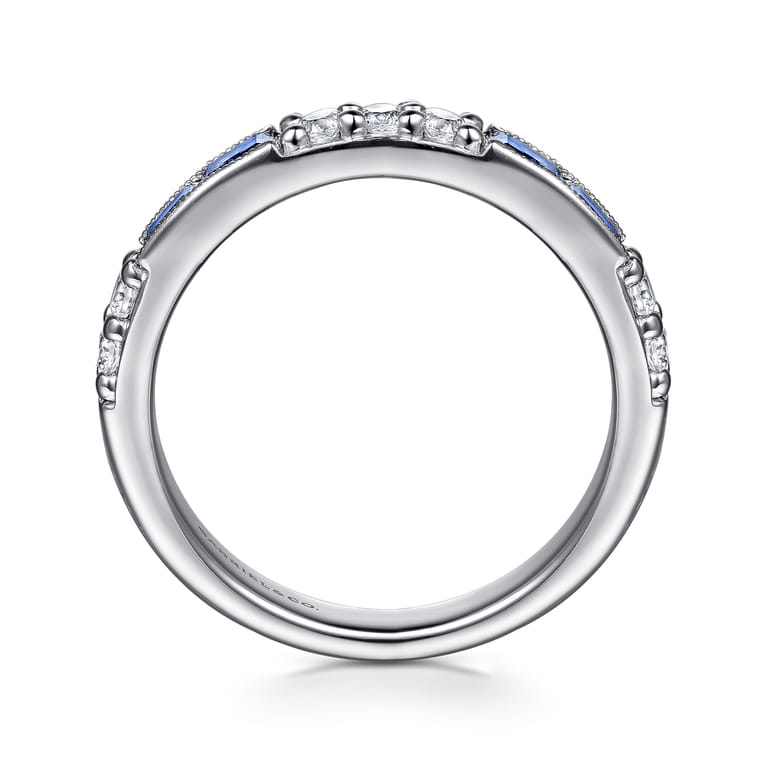 14K White Gold Sapphire Baguette and Diamond Stackable Ring - 0.21 ct - Shot 2