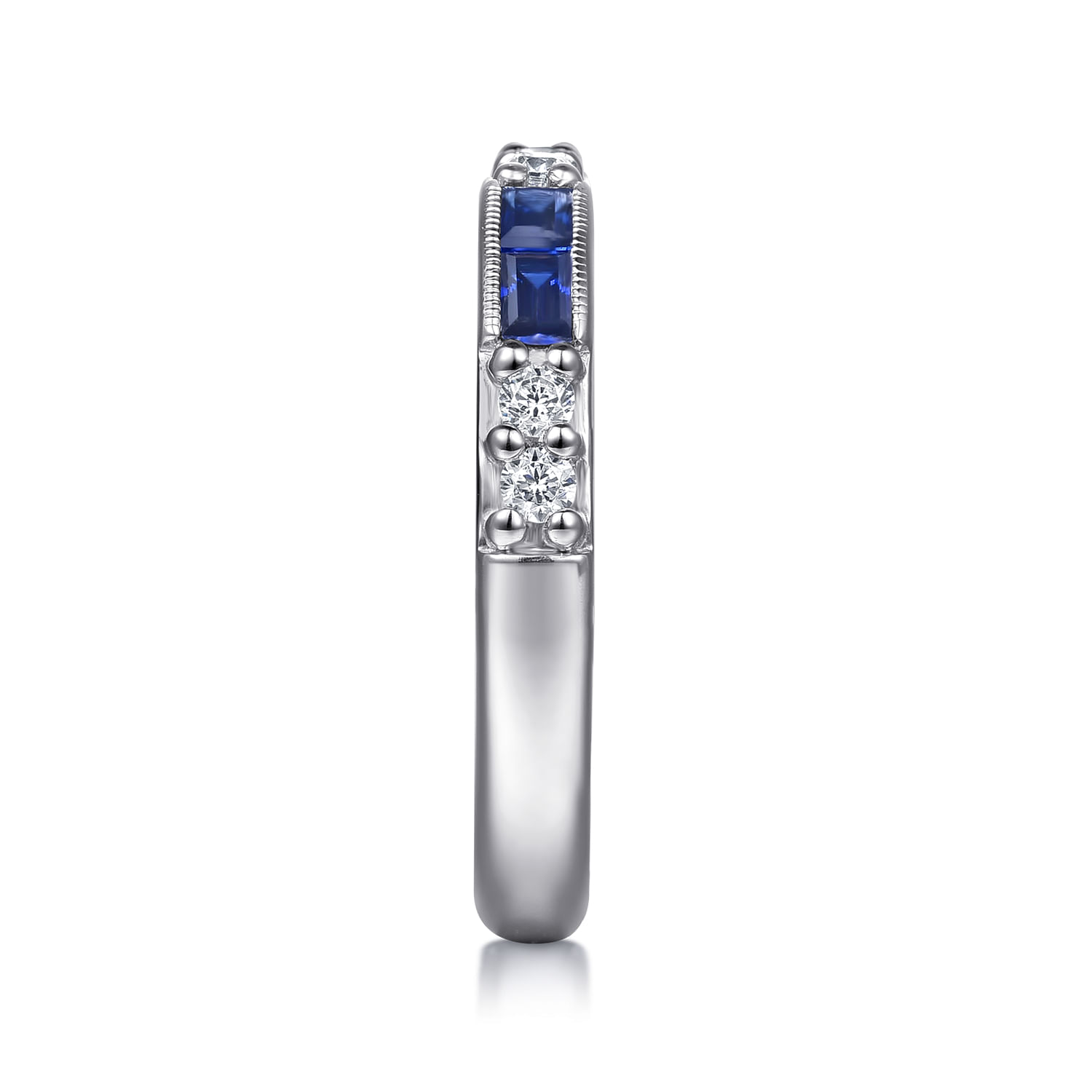 14K White Gold Sapphire Baguette and Diamond Stackable Ring