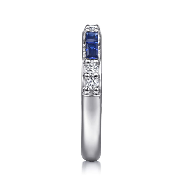 14K White Gold Sapphire Baguette and Diamond Stackable Ring - 0.21 ct - Shot 4