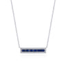 14K White Gold Sapphire Baguettes and Diamond Halo Rectangular Bar Necklace - 0.22 ct