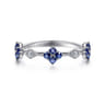 14K White Gold Sapphire Clover and Diamond Station Ring - 0.04 ct