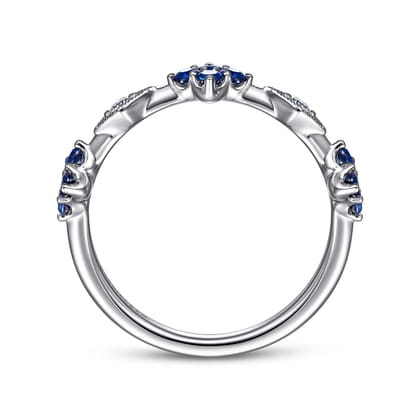 14K White Gold Sapphire Clover and Diamond Station Ring