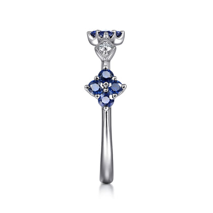 14K White Gold Sapphire Clover and Diamond Station Ring