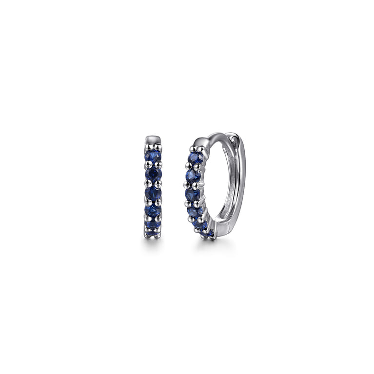 14K White Gold Sapphire Huggie Earrings - Shot 1