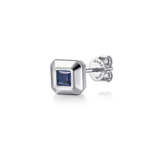 14K White Gold Sapphire Mens Angular Cuts Single Stud Earring