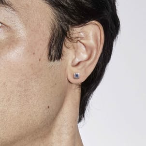 14K White Gold Sapphire Mens Angular Cuts Single Stud Earring