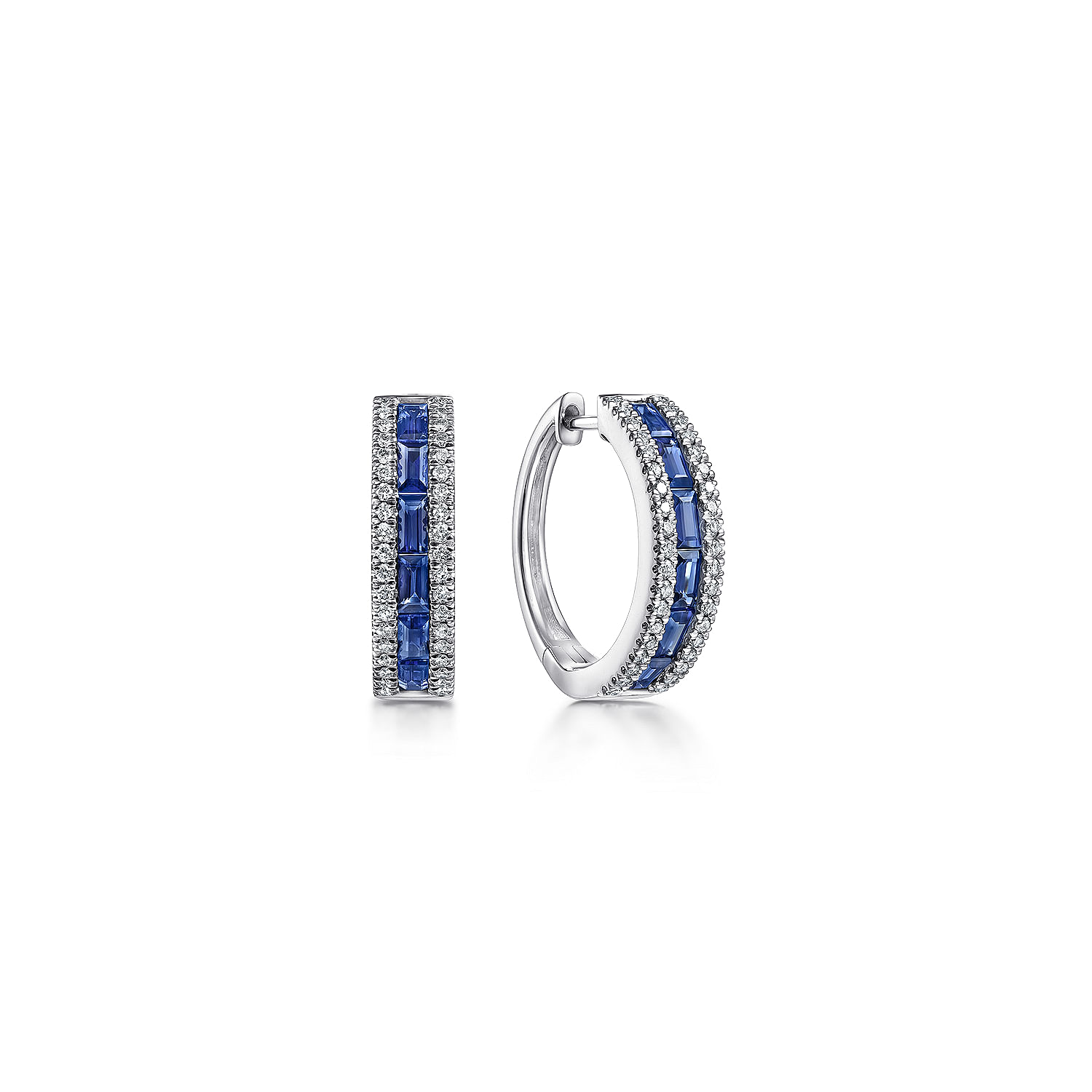 Vintage Inspire Hoop Earrings, Blue Sapphire Diamond Earrings, Baguette Diamond Earring, Stud Earrings, 14K Gold Earring, Double Row Earring newest