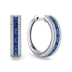 14K White Gold Sapphire Pavé 15mm Diamond Huggie Hoop Earrings