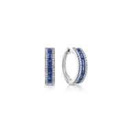 14K White Gold Sapphire Pave 15mm Diamond Huggie Hoop Earrings