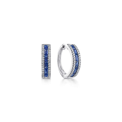 14K White Gold Sapphire Pave 15mm Diamond Huggie Hoop Earrings
